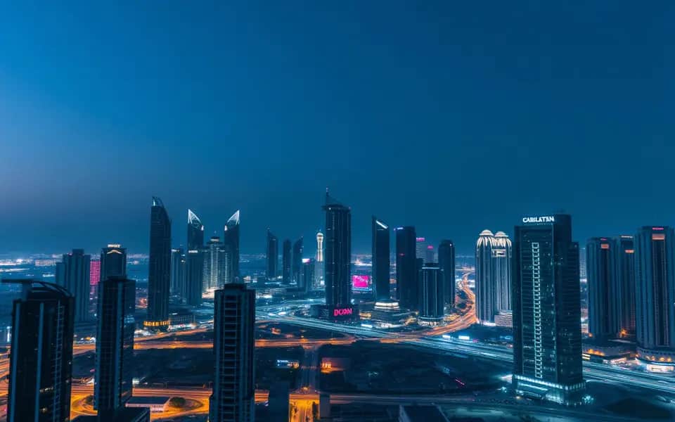 Dubai skyline architecture at blue hour